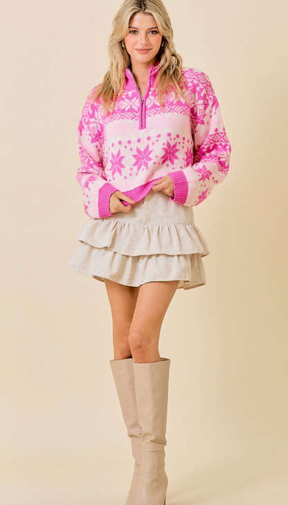 Pink Zip Up Fairisle Sweater