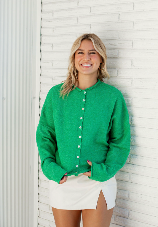 Button Down Cardi Kelly Green