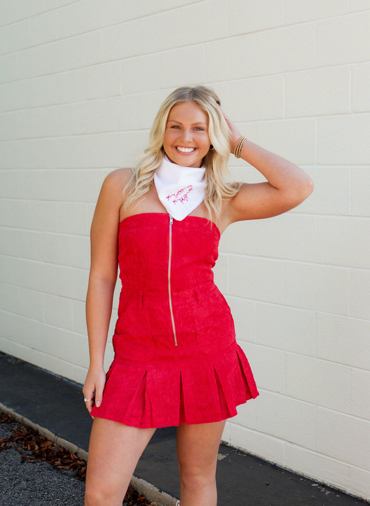 Strapless Corduroy Romper Red