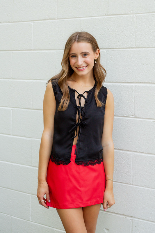 Black Ties Top w/ Lace Hem