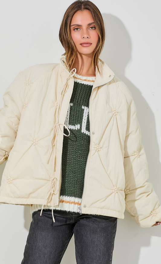 Textured Ribbon Puffer Jacket