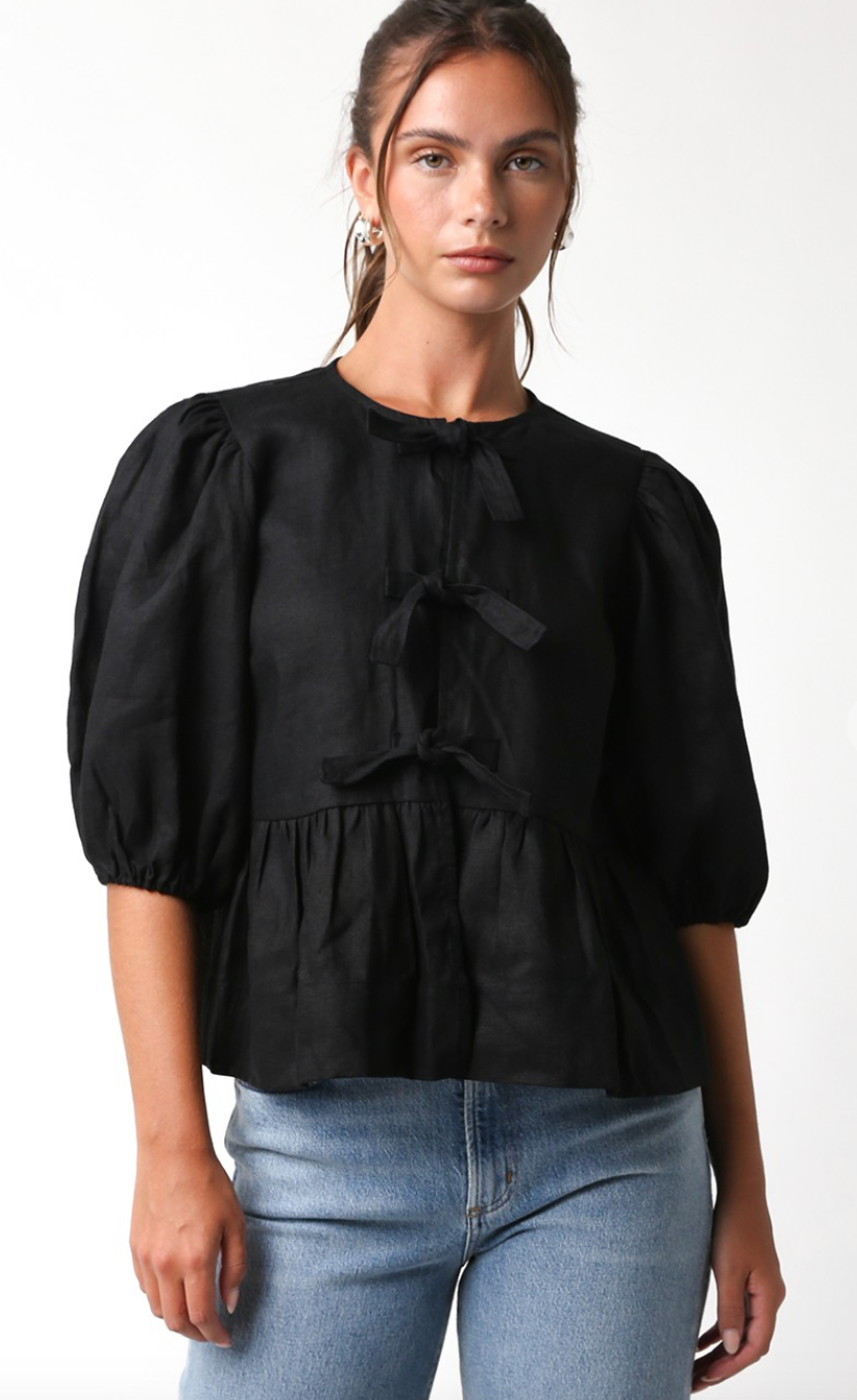 Tie Front Peplum Top Black