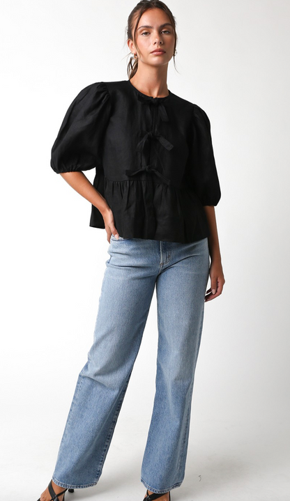 Tie Front Peplum Top Black