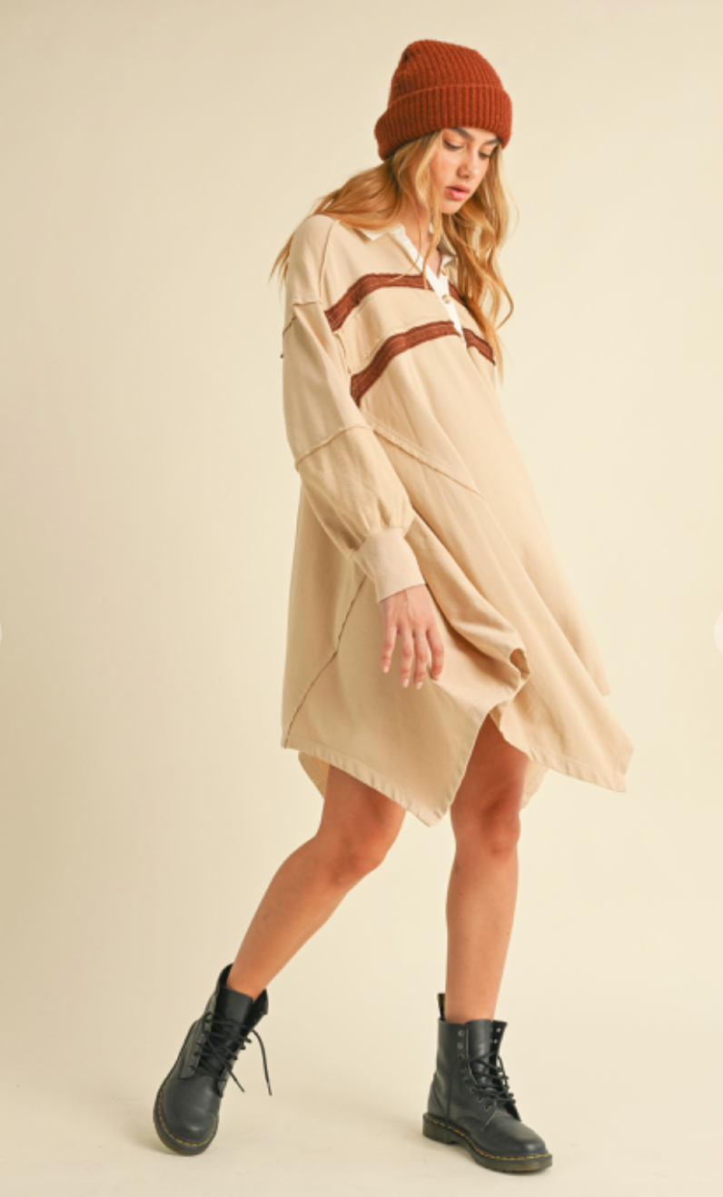 Slouchy Collared Polo Dress Taupe