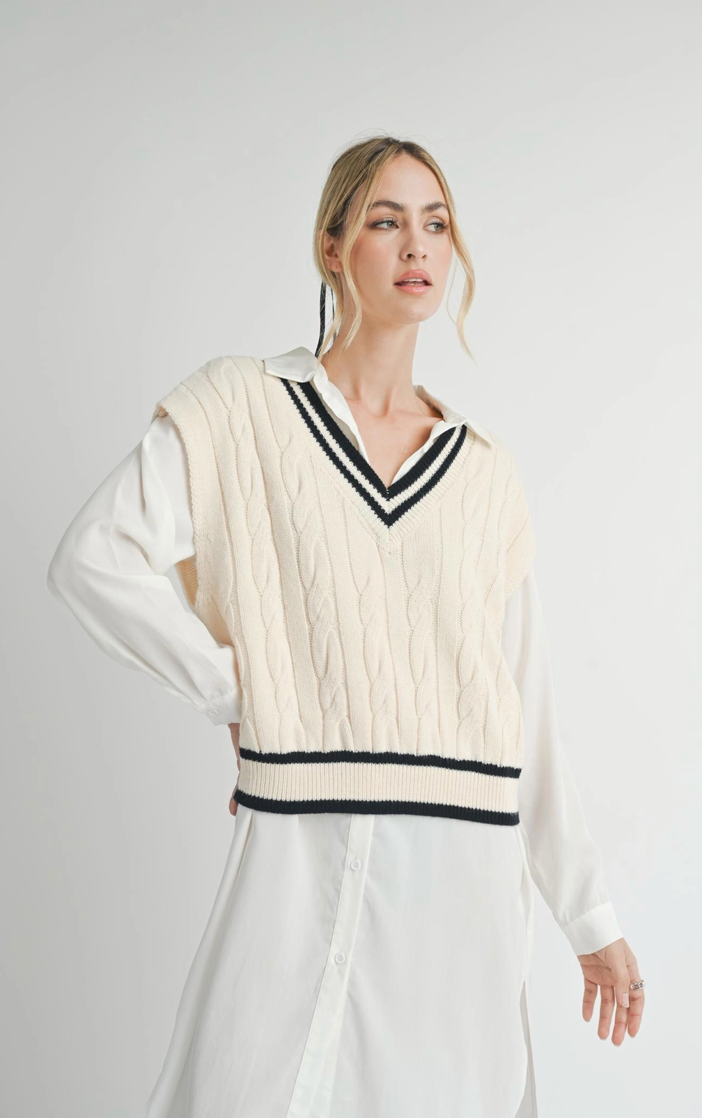 Tara V Cable Knit Sweater