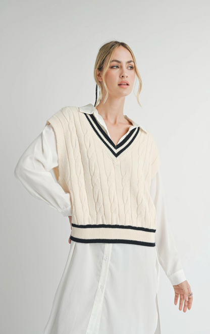 Tara V Cable Knit Sweater