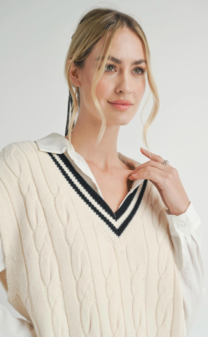 Tara V Cable Knit Sweater