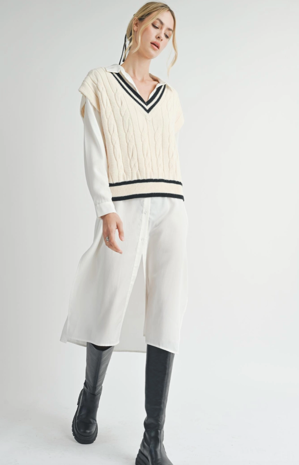 Tara V Cable Knit Sweater