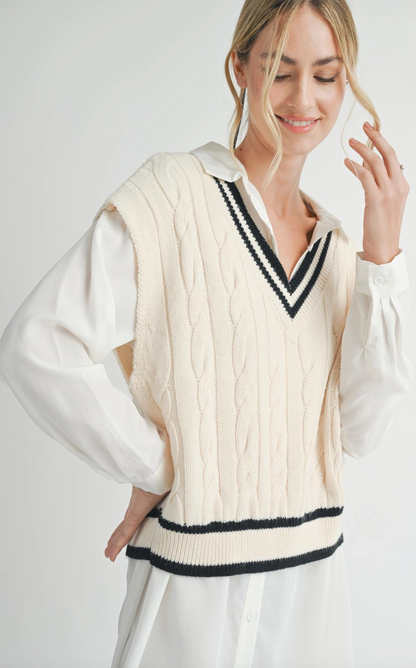 Tara V Cable Knit Sweater