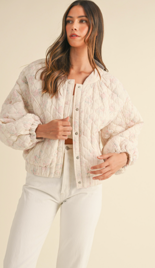 Pink Floral Bomber Coat