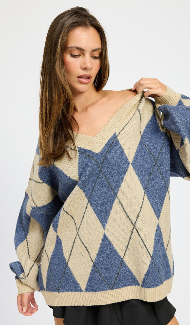 Oversized Argyle Sweater