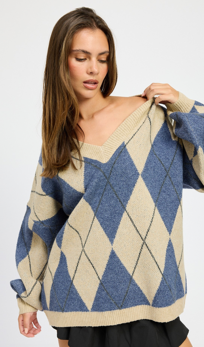 Oversized Argyle Sweater