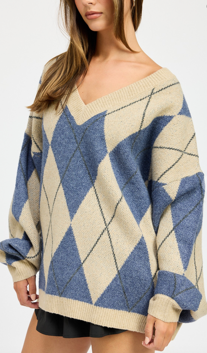 Oversized Argyle Sweater