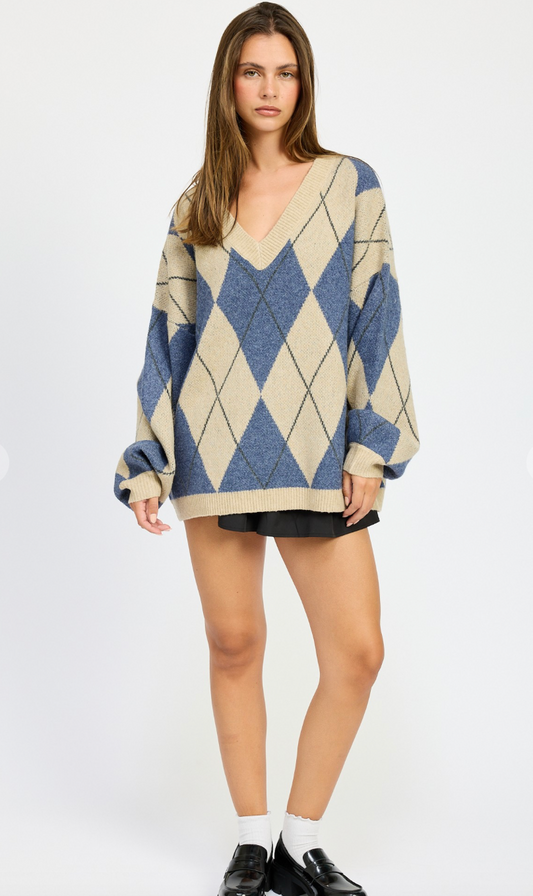 Oversized Argyle Sweater