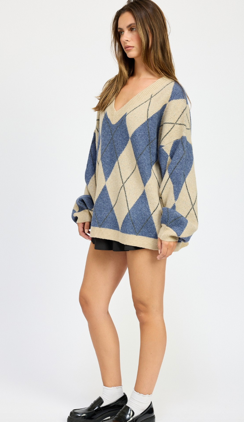 Oversized Argyle Sweater