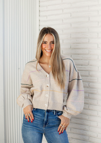 Taupe Rainbow Stripe Sweater