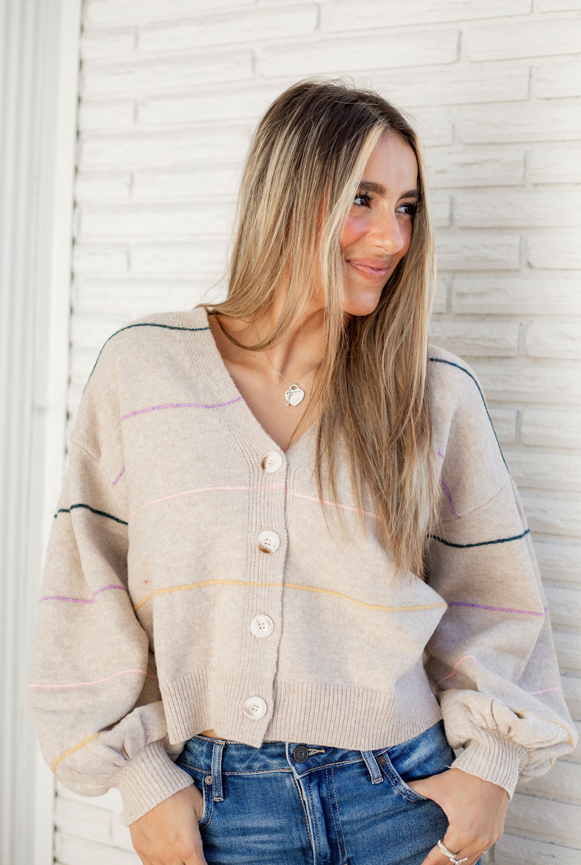 Taupe Rainbow Stripe Sweater