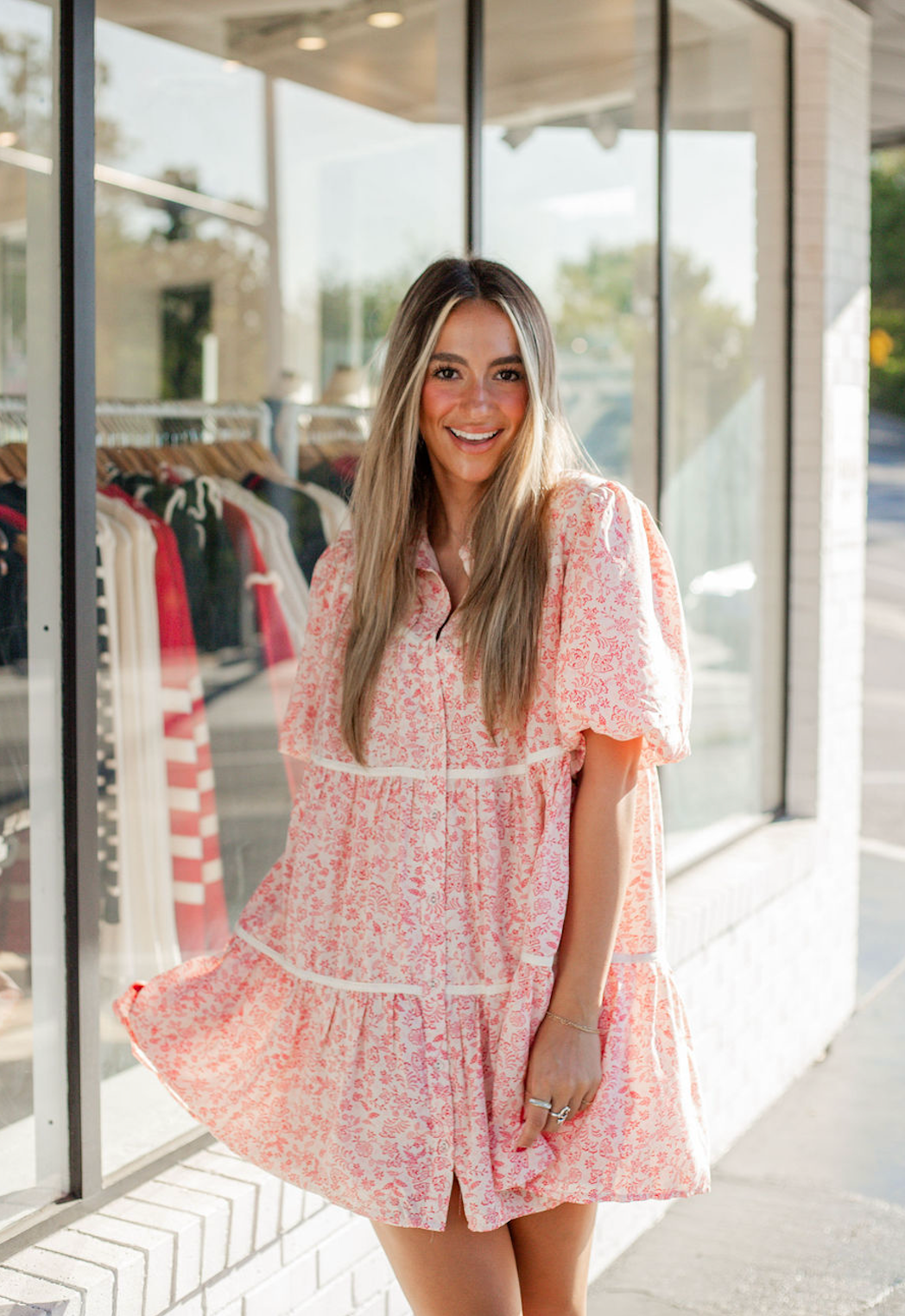 Red Floral Tiered Dress