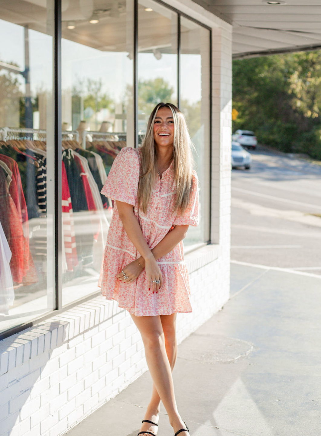 Red Floral Tiered Dress