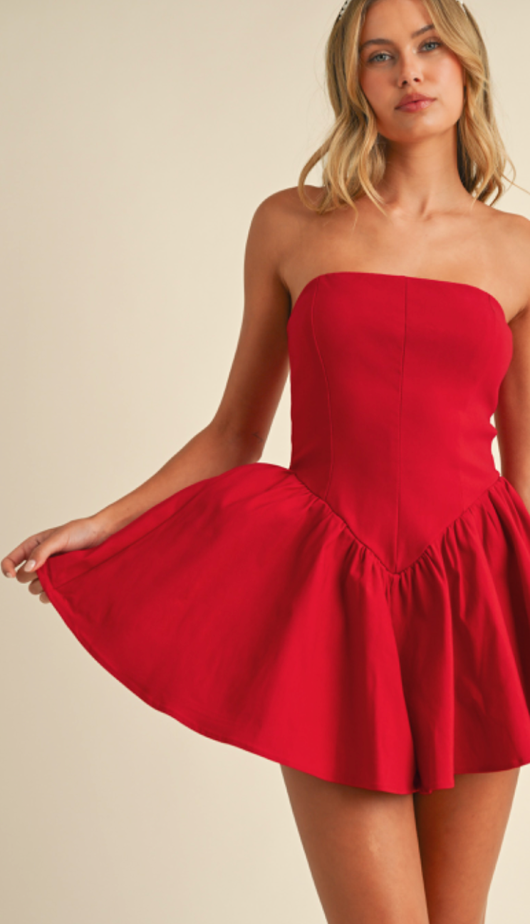 Strapless Flared Red Romper