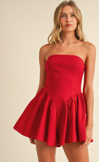 Strapless Flared Red Romper