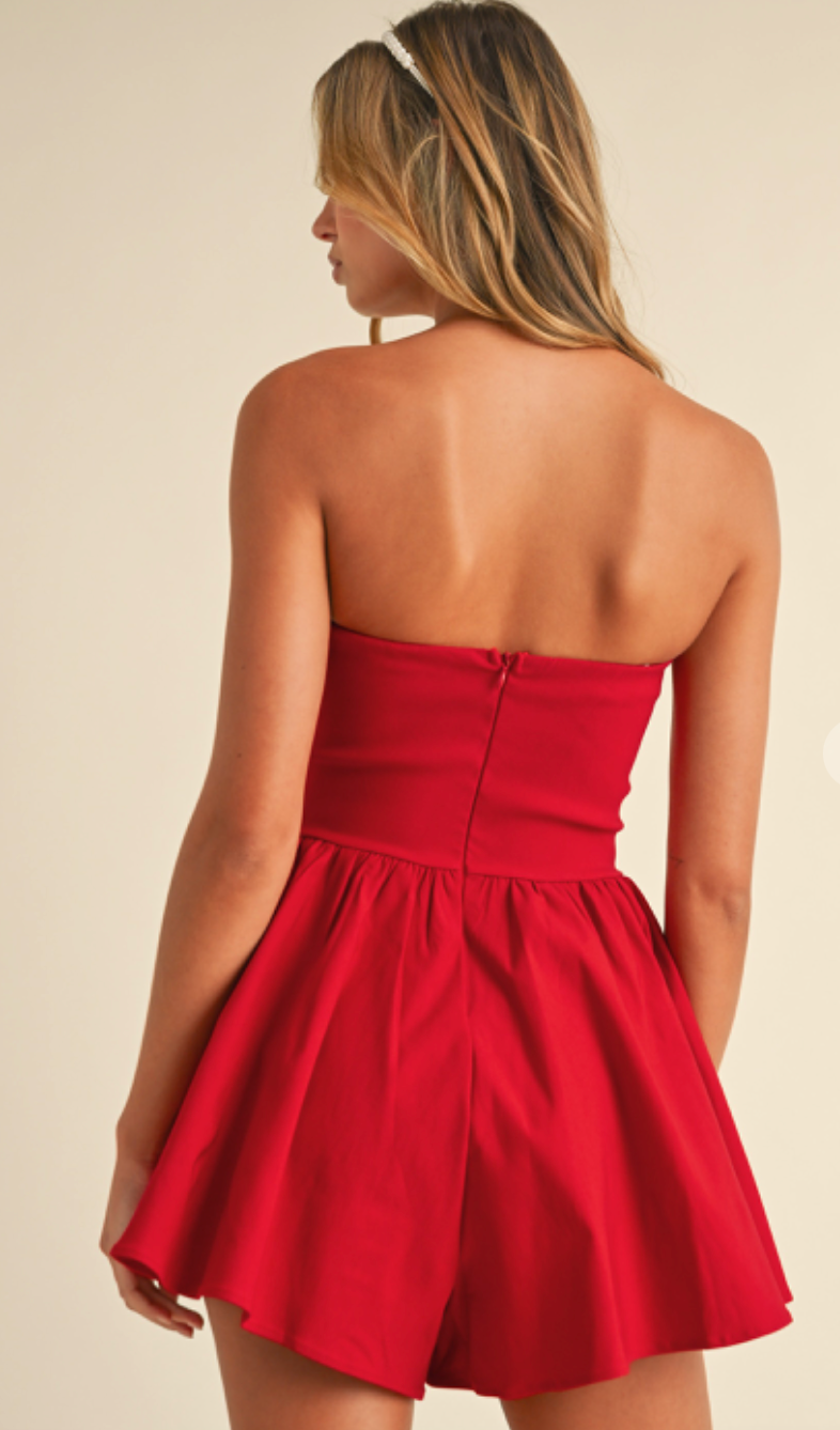 Strapless Flared Red Romper