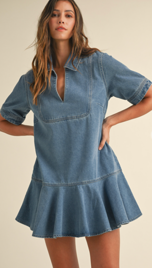 Denim Ruffle Hem Dress