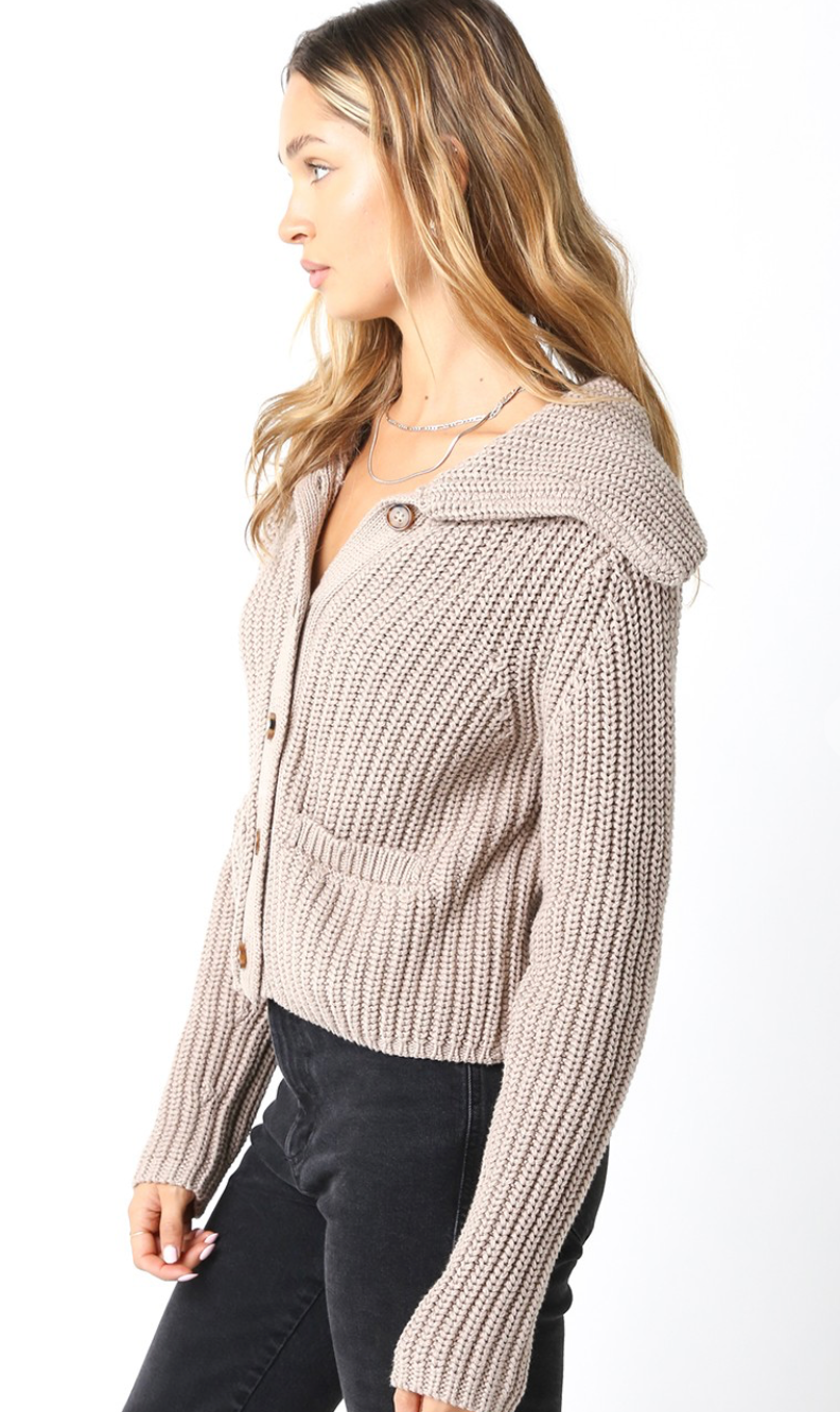 Fold Over Collar Sweater Khaki