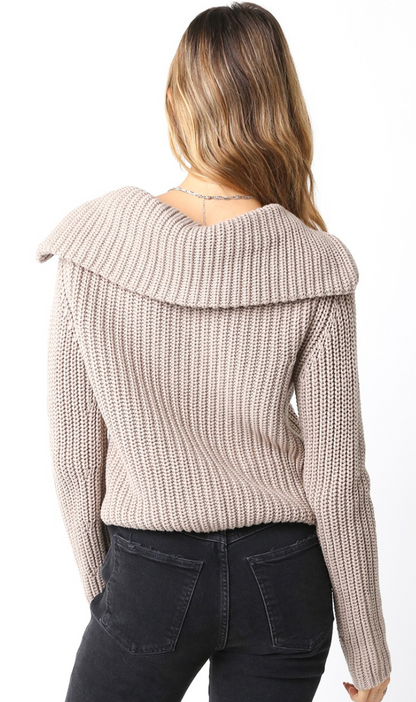 Fold Over Collar Sweater Khaki