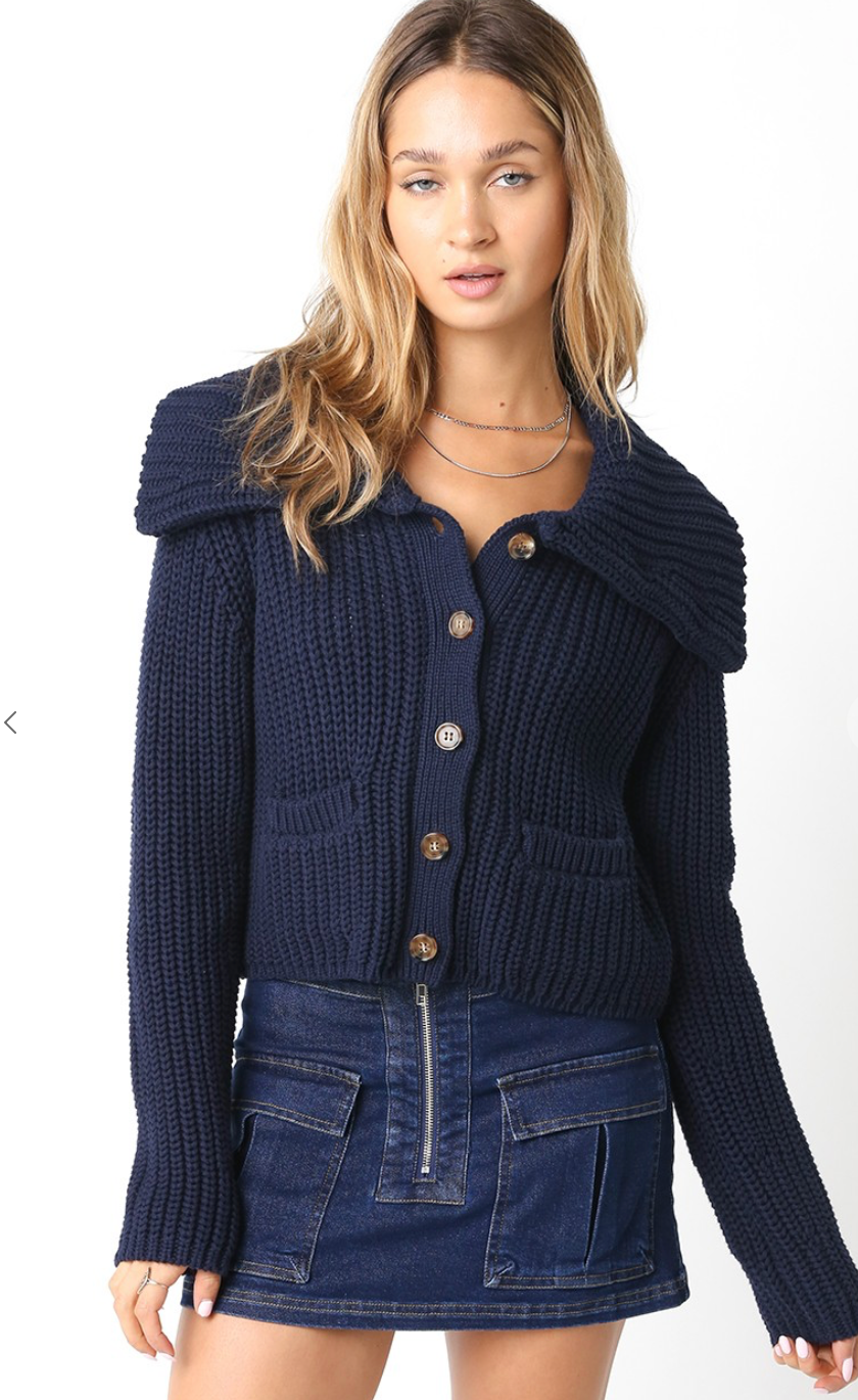 Fold Over Collar Sweater Navy