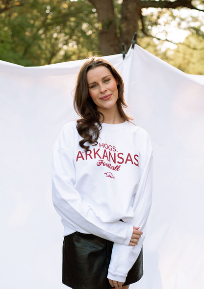 Arkansas Football White Corded Crew