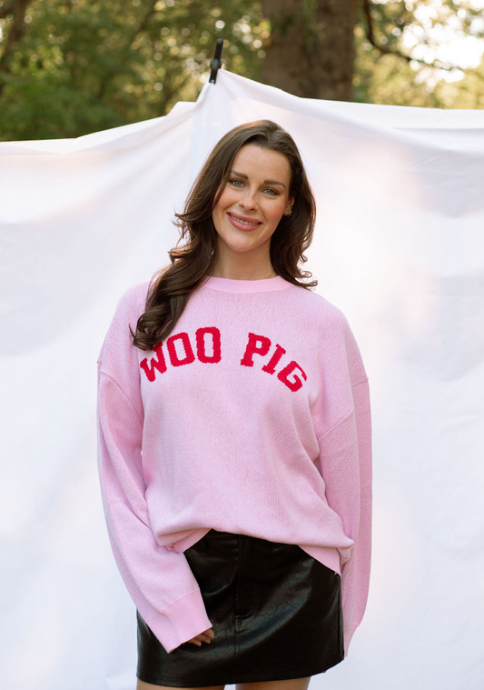 WOO PIG Oversized Crewneck Sweater Pink/Red