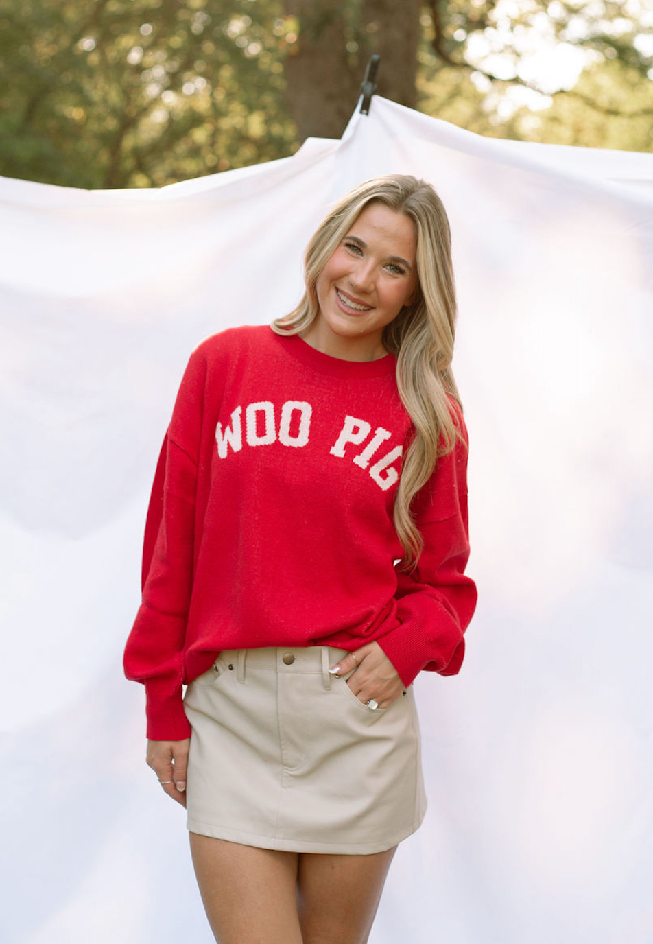 WOO PIG Oversized Crewneck Sweater Red/Nat