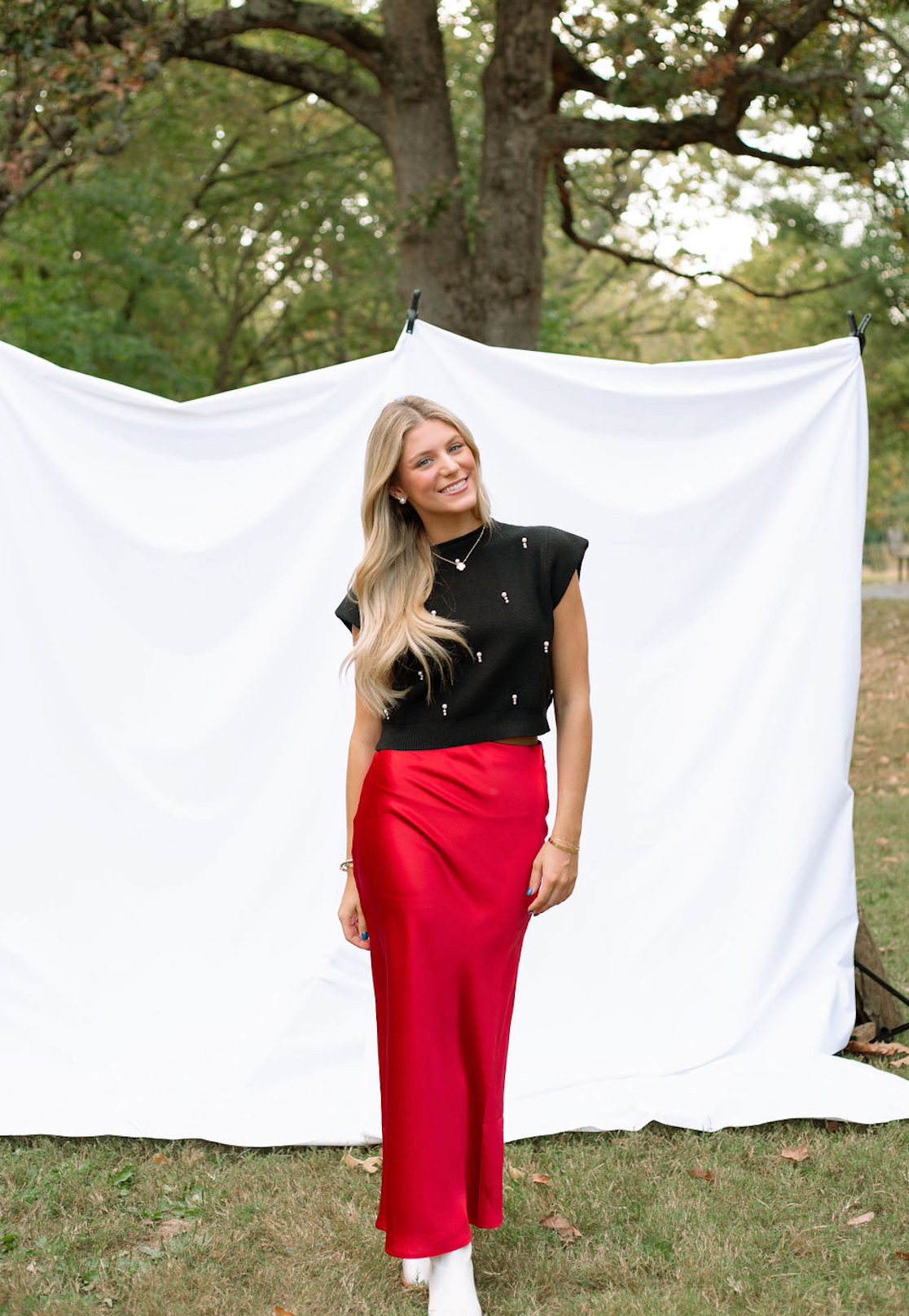 Satin Midi Skirt Red