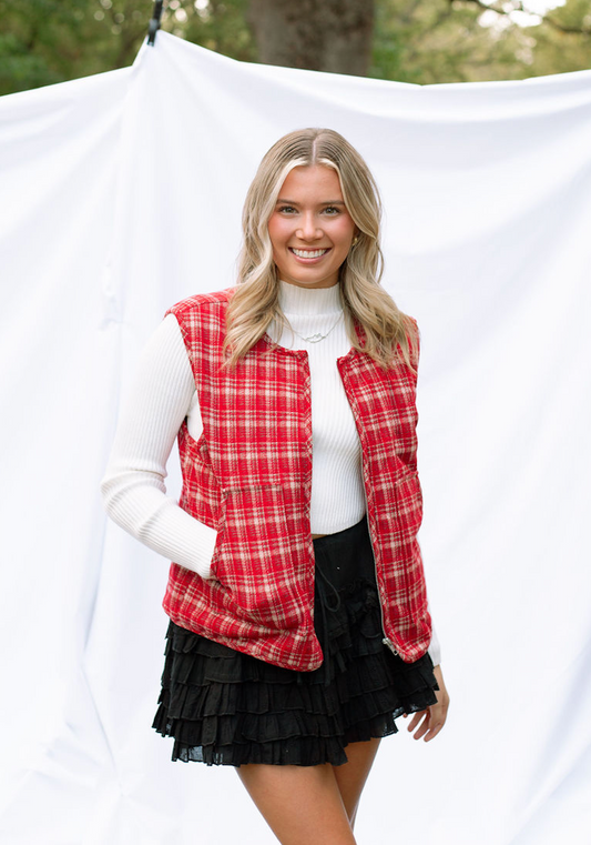 Monica Red Plaid Vest