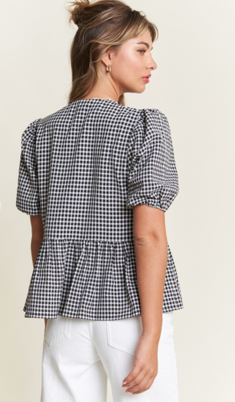 Front Bow Gingham Top Black