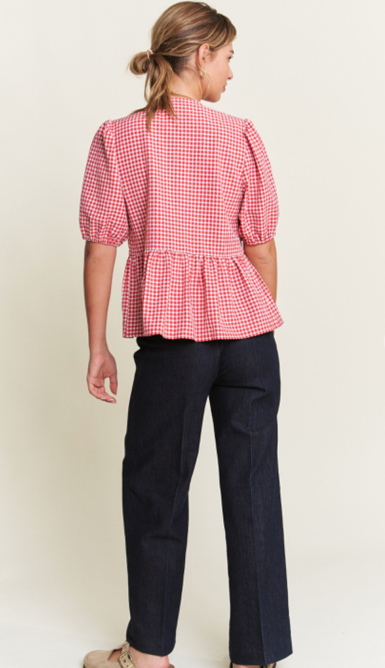 Front Bow Gingham Top Red