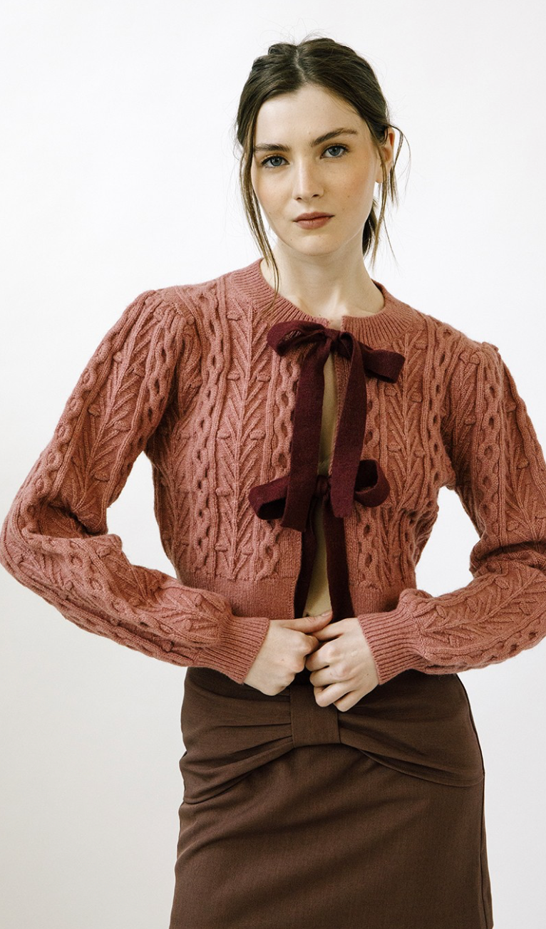 Eloise Tied Front Cardigan Mauve/Wine