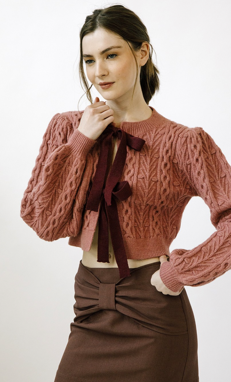 Eloise Tied Front Cardigan Mauve/Wine