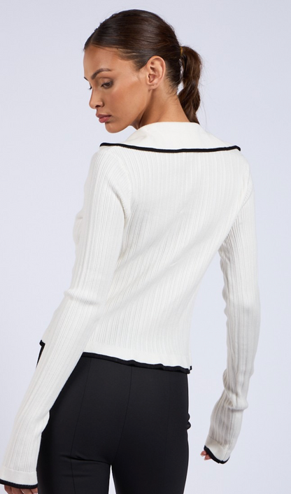 Triple Buttons Contrast Sweater