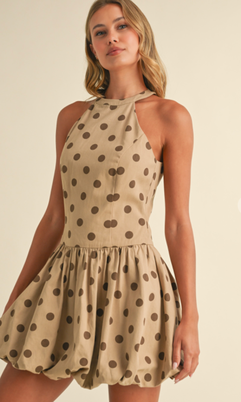 Polka Dot Bubble Dress Beige