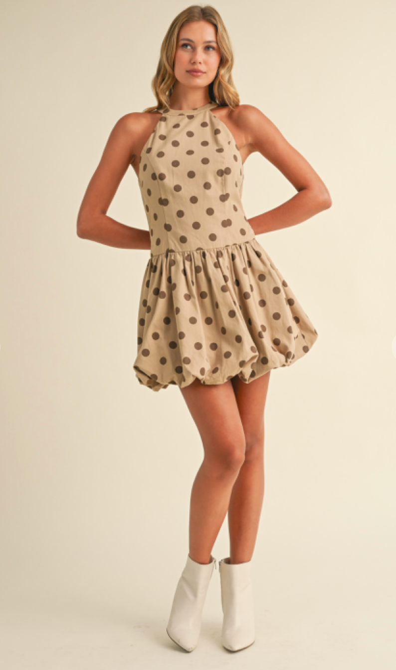 Polka Dot Bubble Dress Beige