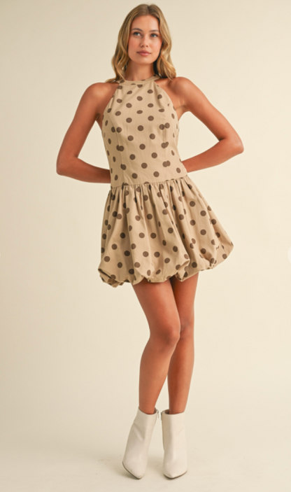 Polka Dot Bubble Dress Beige