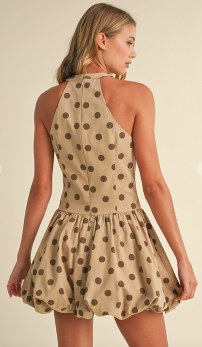 Polka Dot Bubble Dress Beige