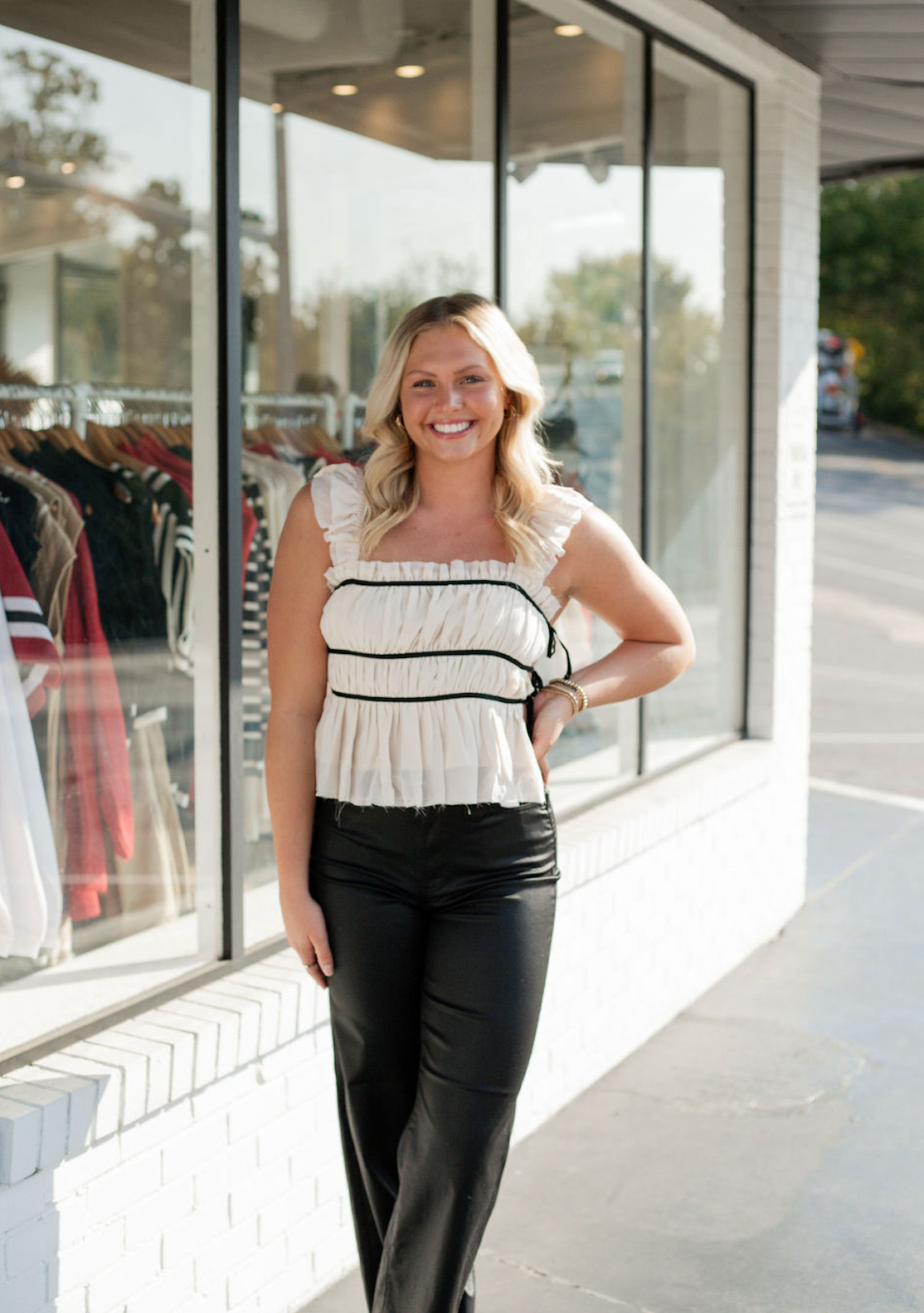 Side Ties Chiffon Top Ivory/Black