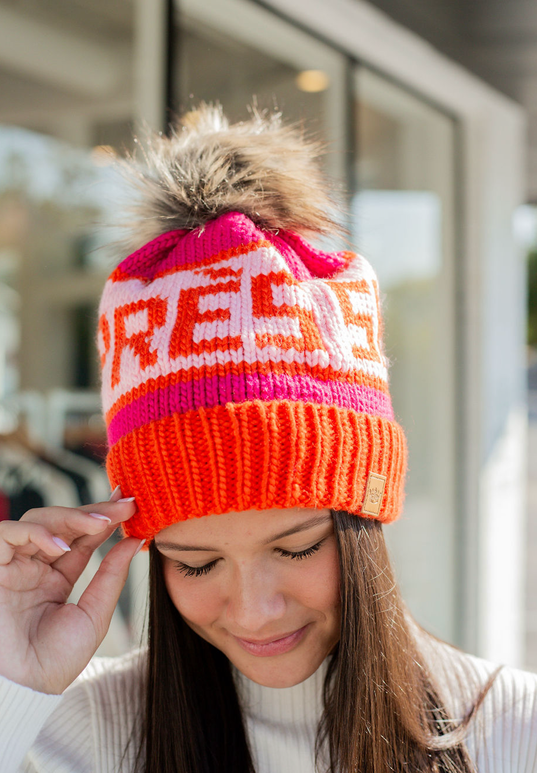 Apres Ski Pom Beanie Orange & Pink