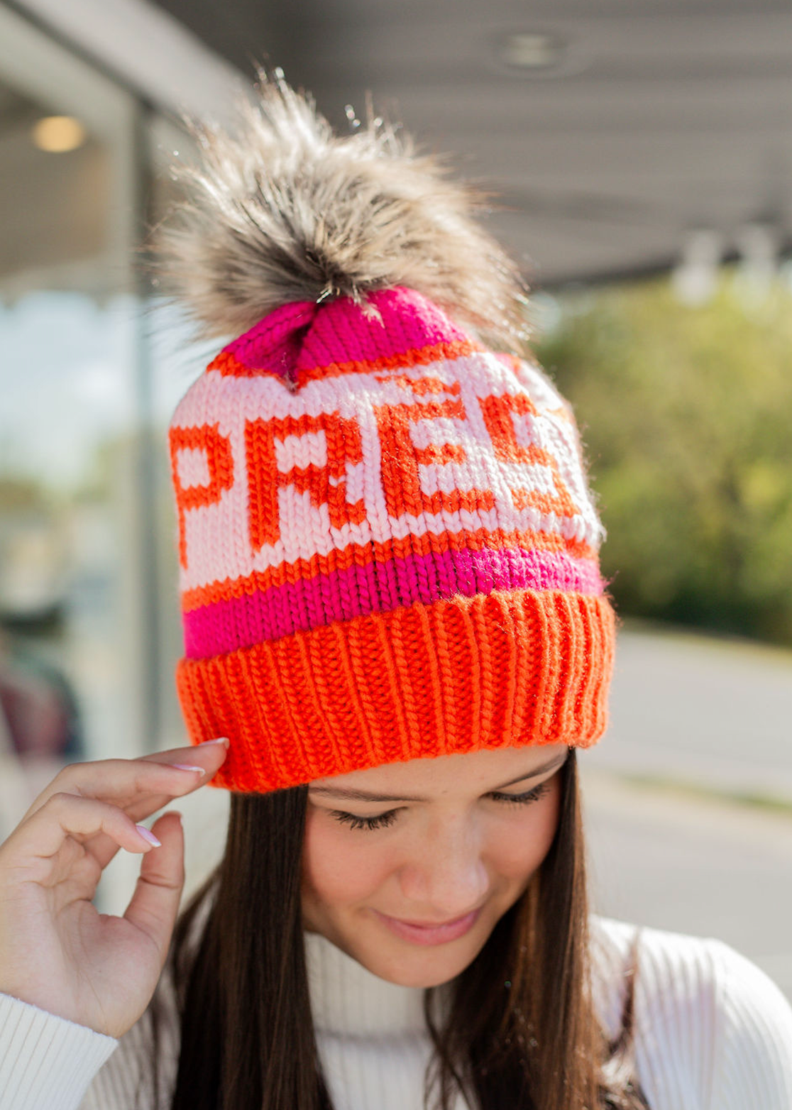 Apres Ski Pom Beanie Orange & Pink