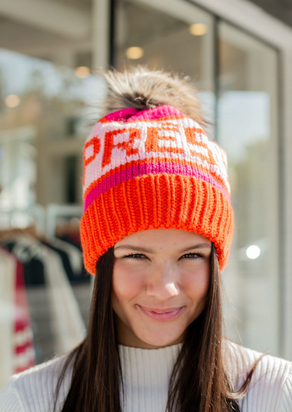 Apres Ski Pom Beanie Orange & Pink