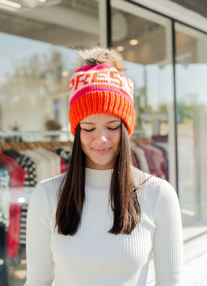 Apres Ski Pom Beanie Orange & Pink