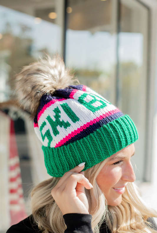 Ski Bum Pom Beanie Navy & Pink